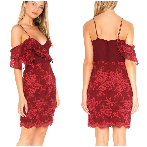 Winona Australia Dresses & Skirts - NEW! Revolve Burgundy Lace Off Shoulder Dress